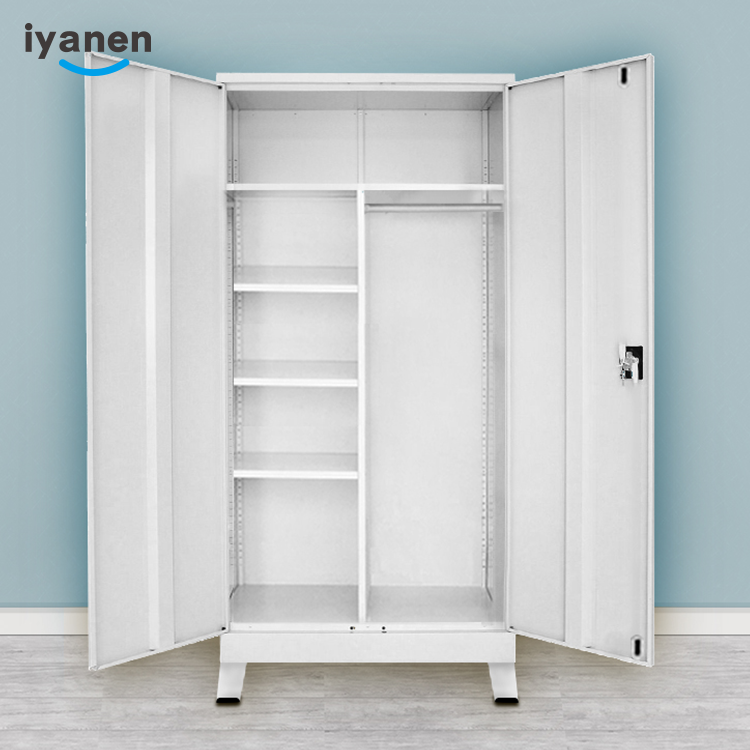 IYANEN new design grey 2 swing door standing leg livingroom clothes storage metal wardrobe