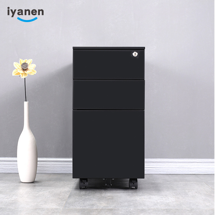 IYANEN under desk 3 drawers  small A4 file folder storage pedestal mobile office steel filing cabinet with caster