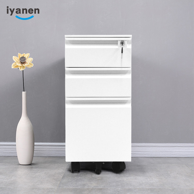 IYANEN under desk 3 drawers  small A4 file folder storage pedestal mobile office steel filing cabinet with caster