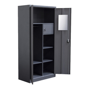 Hot sale modern office furniture bedroom 2 swing door mirror lockers metal storage clothes cabinet wardrobe