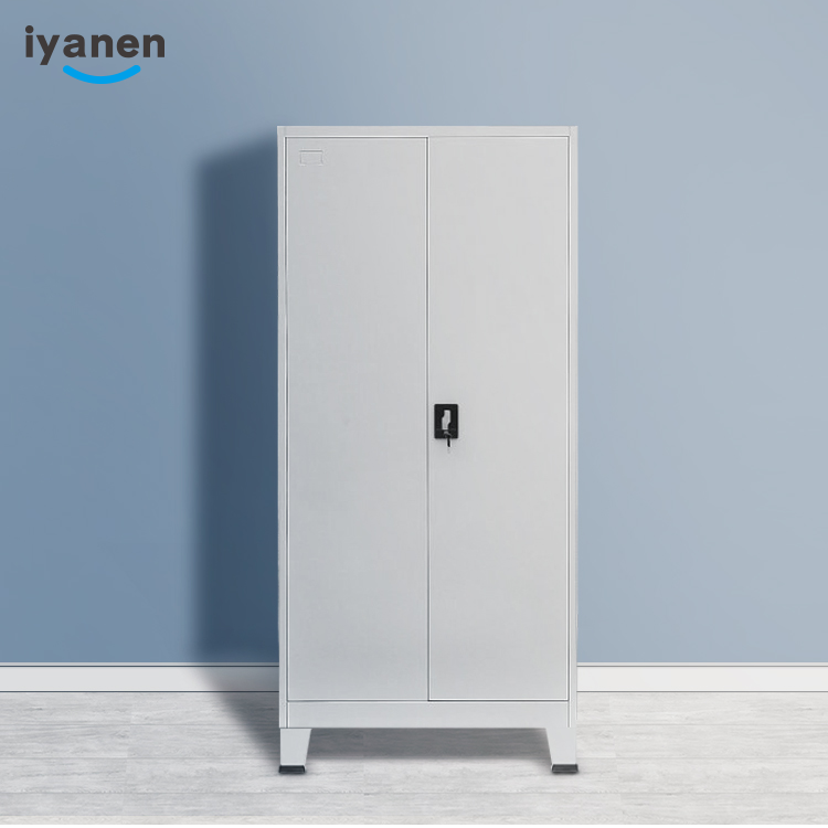 Modern design steel office furniture lockable 2 swing doors standing legs metal wardrobe storage clothes steel office locker