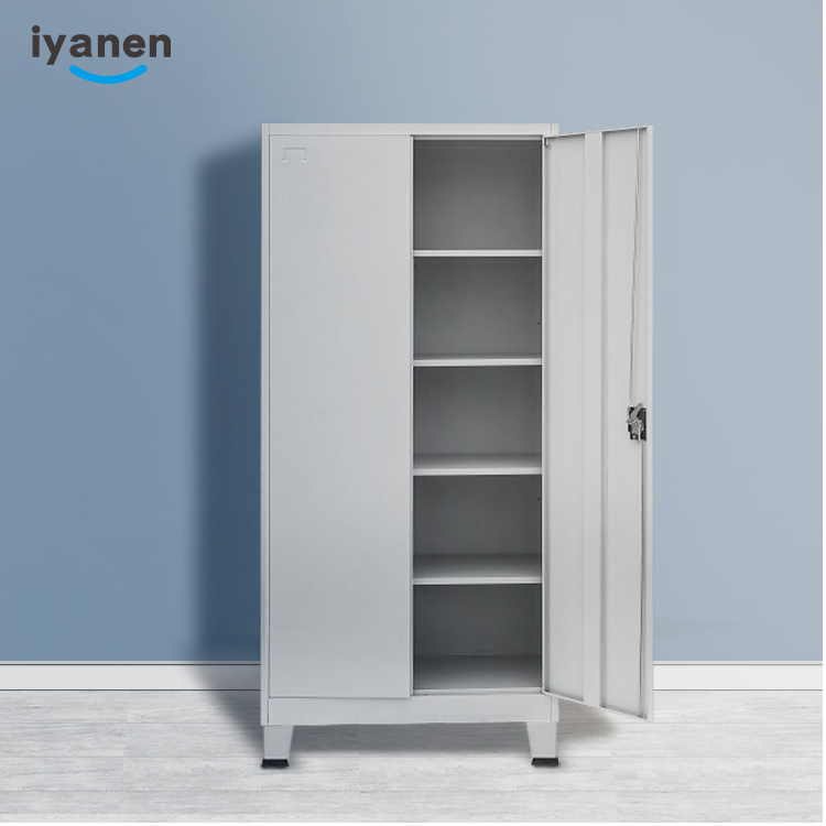 Modern design steel office furniture lockable 2 swing doors standing legs metal wardrobe storage clothes steel office locker