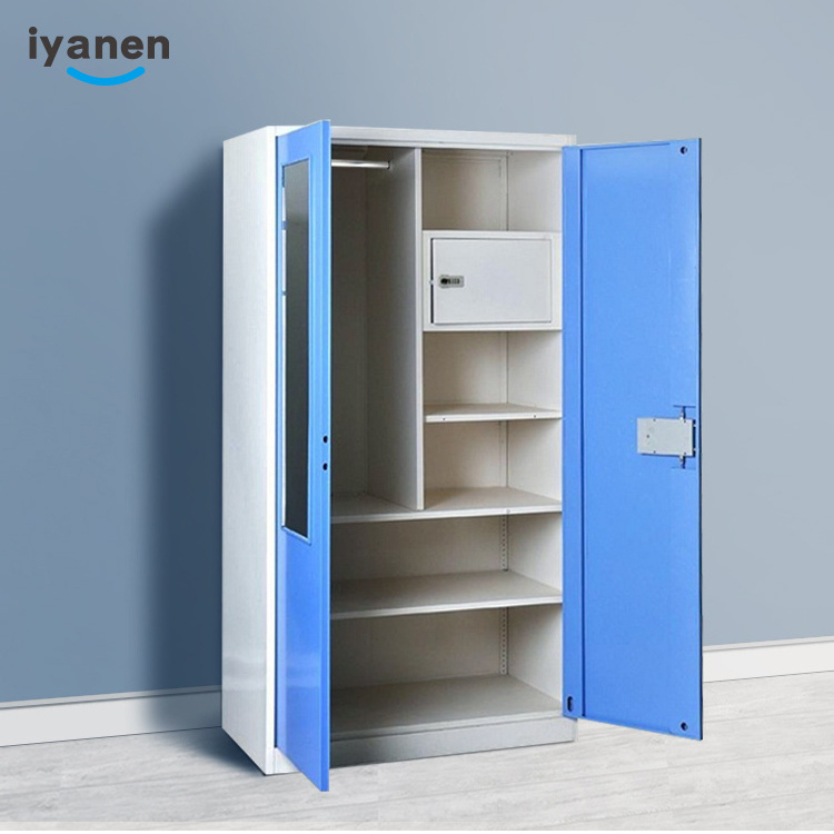 Modern multi-color bedroom furniture cupboard 2 swing doors clothes storage steel almirah metal wardrobe designs with mirror