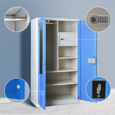 Modern multi color bedroom furniture cupboard 2 swing doors clothes storage steel almirah metal wardrobe designs with mirror