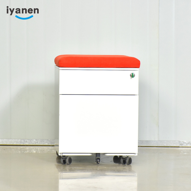 IYANEN red cushione cover lockable metal office file storage mobile pedestal 2 drawer steel filing cabinet