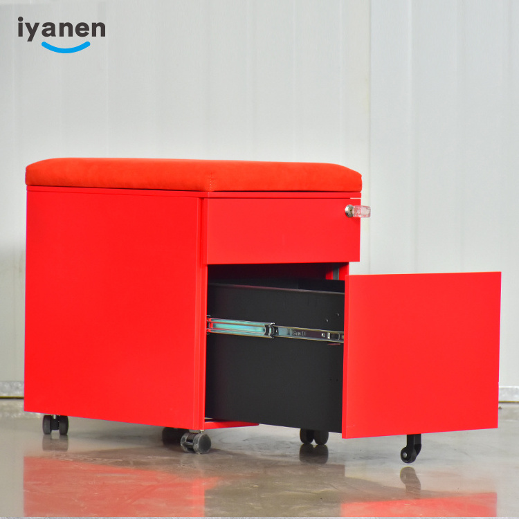 IYANEN red cushione cover lockable metal office file storage mobile pedestal 2 drawer steel filing cabinet