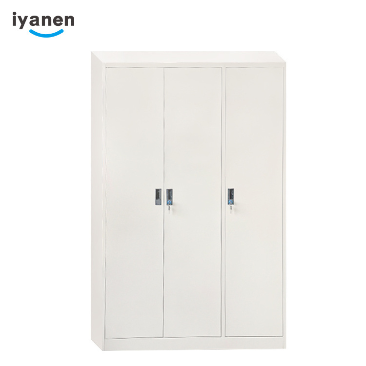 Customized modern KD beige color bedroom clothes storage cabinet 3 door steel armoire closet metal wardrobe locker with mirror