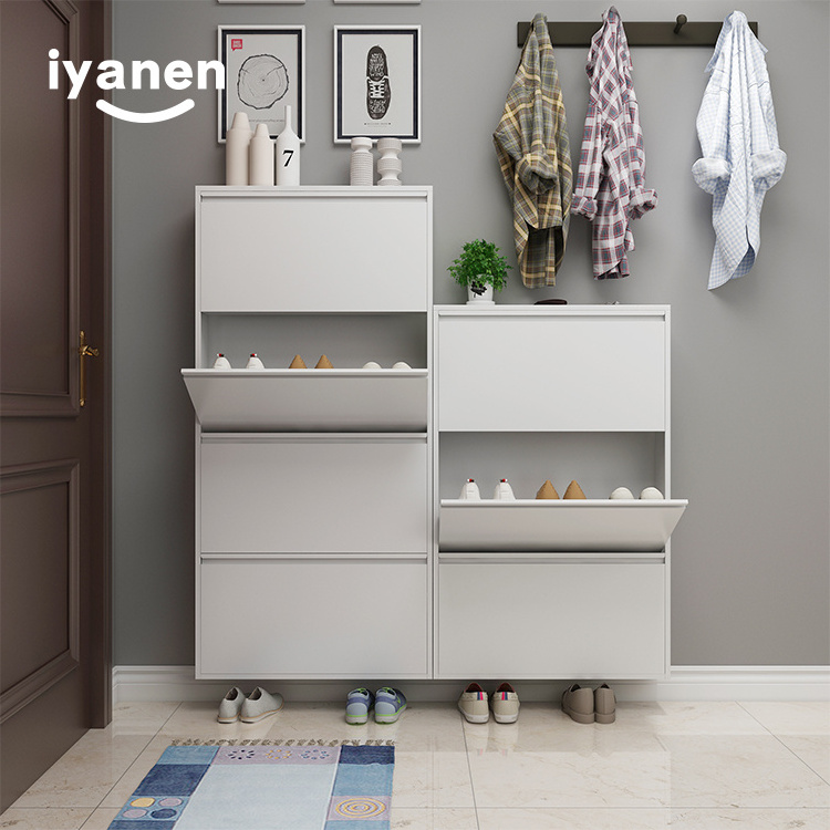 Modern home furniture wall mounted shoe rack shoe storage metal footwear cupboard 3 drawer display cabinet steel shoes rack