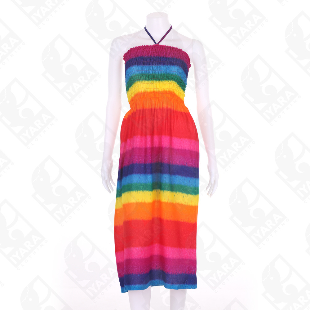 Wholesale Rainbow Printed Smocked Maxi Dress