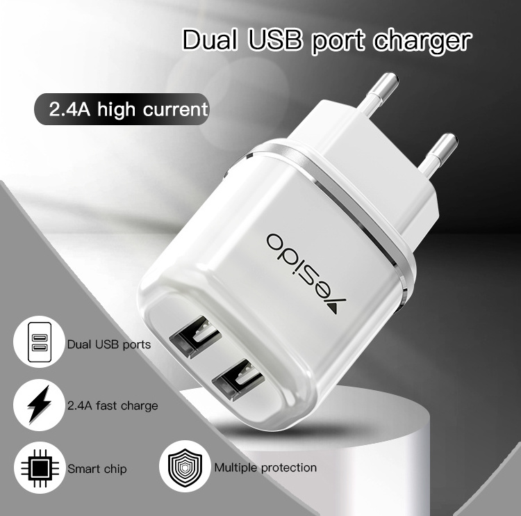 YC26 Newest Universal 2 Ports Wall Travel Charger Portable Mobile Phones Dual Usb Charger