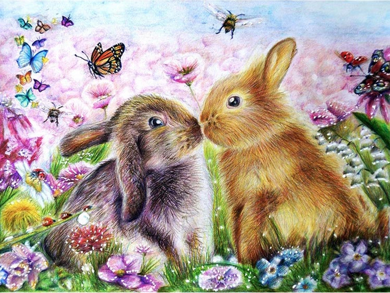 Full Square 5D Diamond Painting Rabbit Diamond Embroidery Animal Picture Mosaic Flower Cross Stitch New Arrival Wall Art