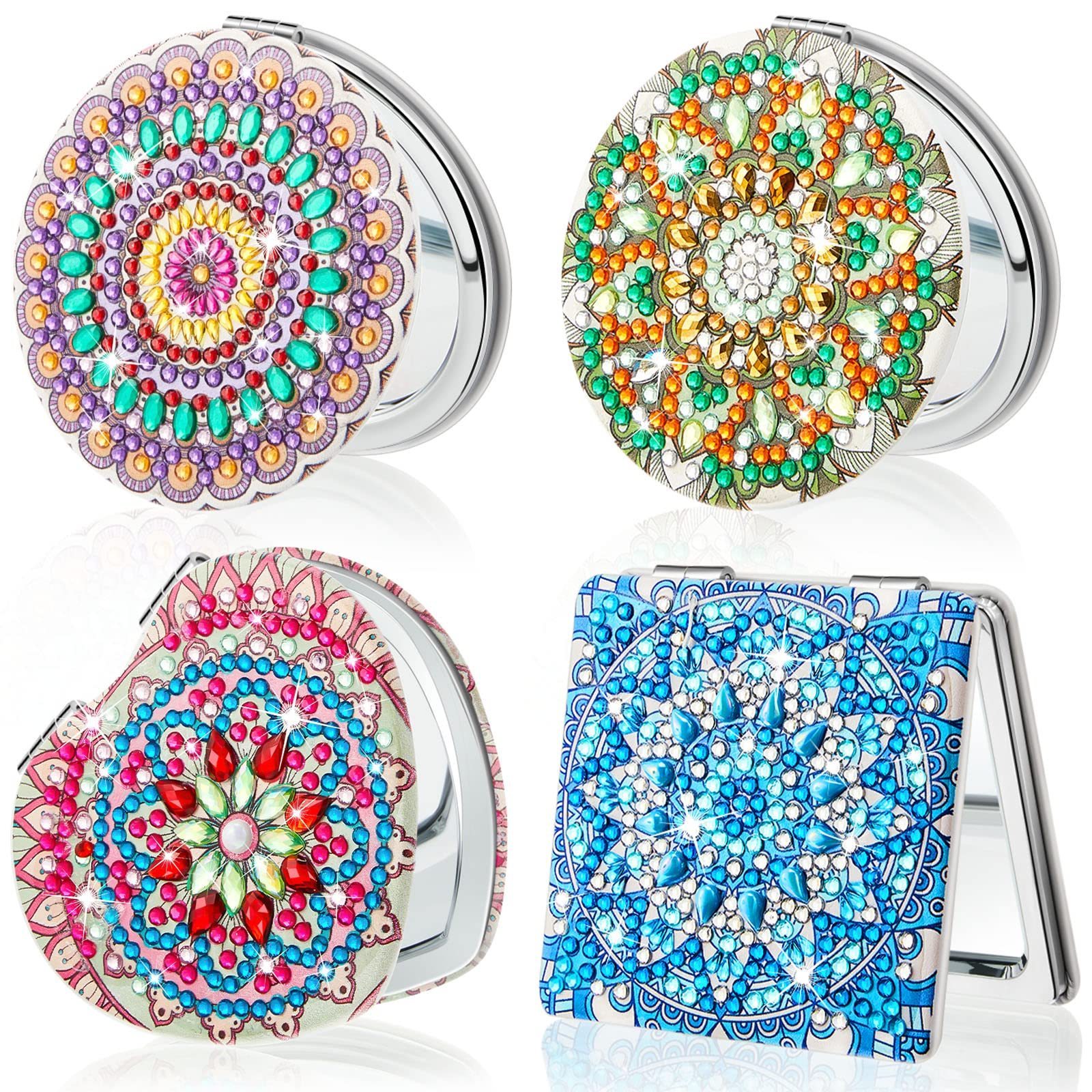 Diamond Painting Compact Mirror with Mandala Diamond Painting Cover Portable Magnifying Folding Purse Mirror for Women Girls Kid