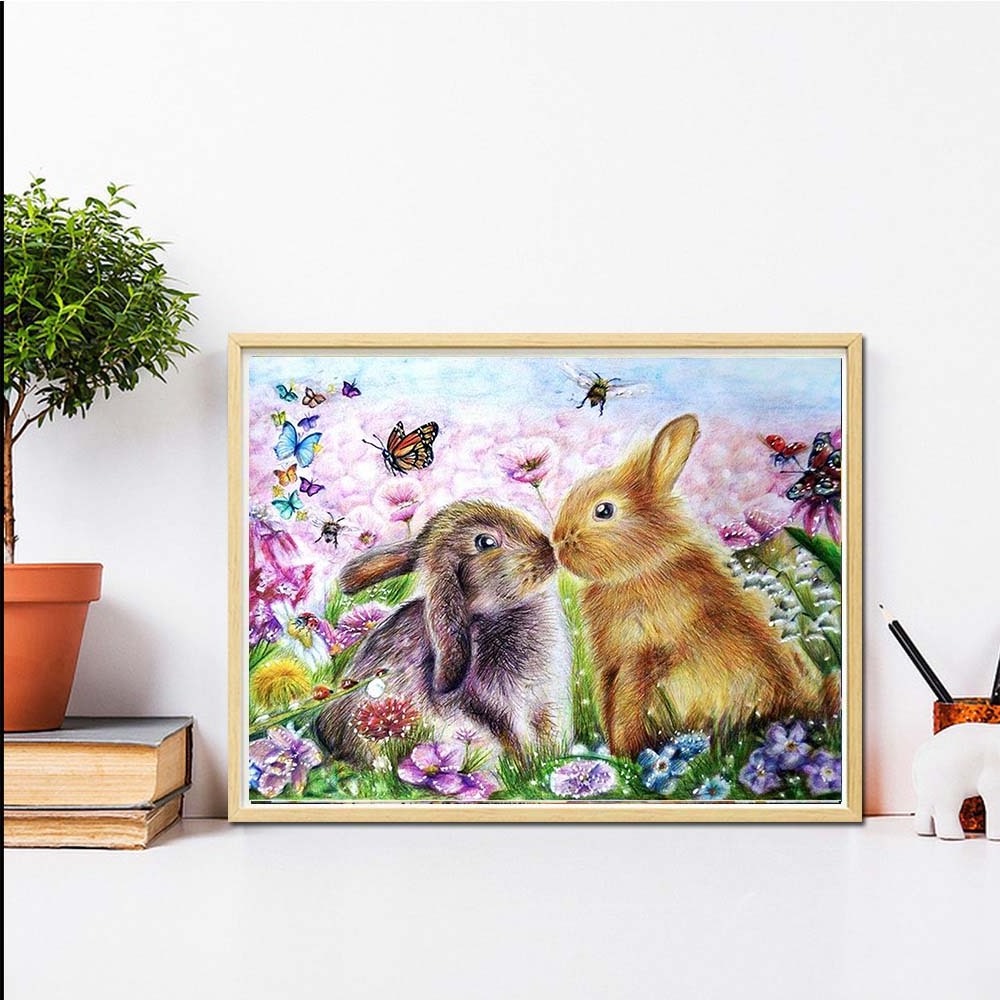 Full Square 5D Diamond Painting Rabbit Diamond Embroidery Animal Picture Mosaic Flower Cross Stitch New Arrival Wall Art