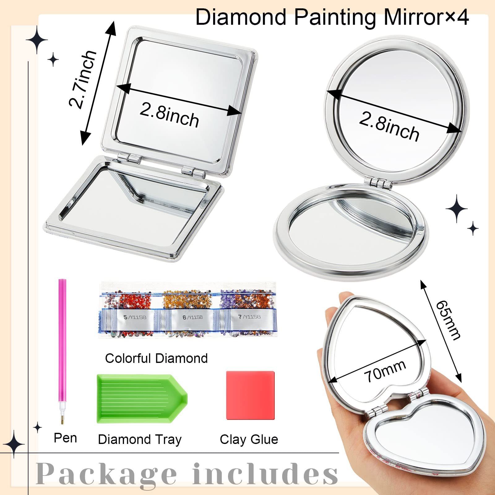 Diamond Painting Compact Mirror with Mandala Diamond Painting Cover Portable Magnifying Folding Purse Mirror for Women Girls Kid