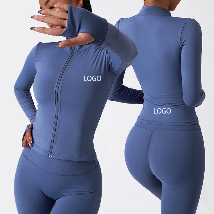 Custom Sportswear New Spandex High Waist Yoga Wear Womens Gym Jacket Seamless Long Sleeve Activewear Set