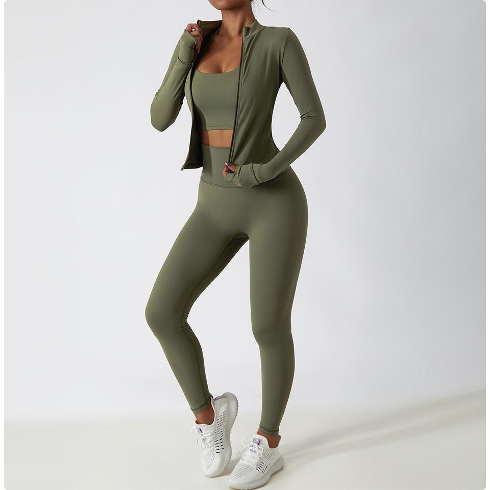 Custom Sportswear New Spandex High Waist Yoga Wear Womens Gym Jacket Seamless Long Sleeve Activewear Set