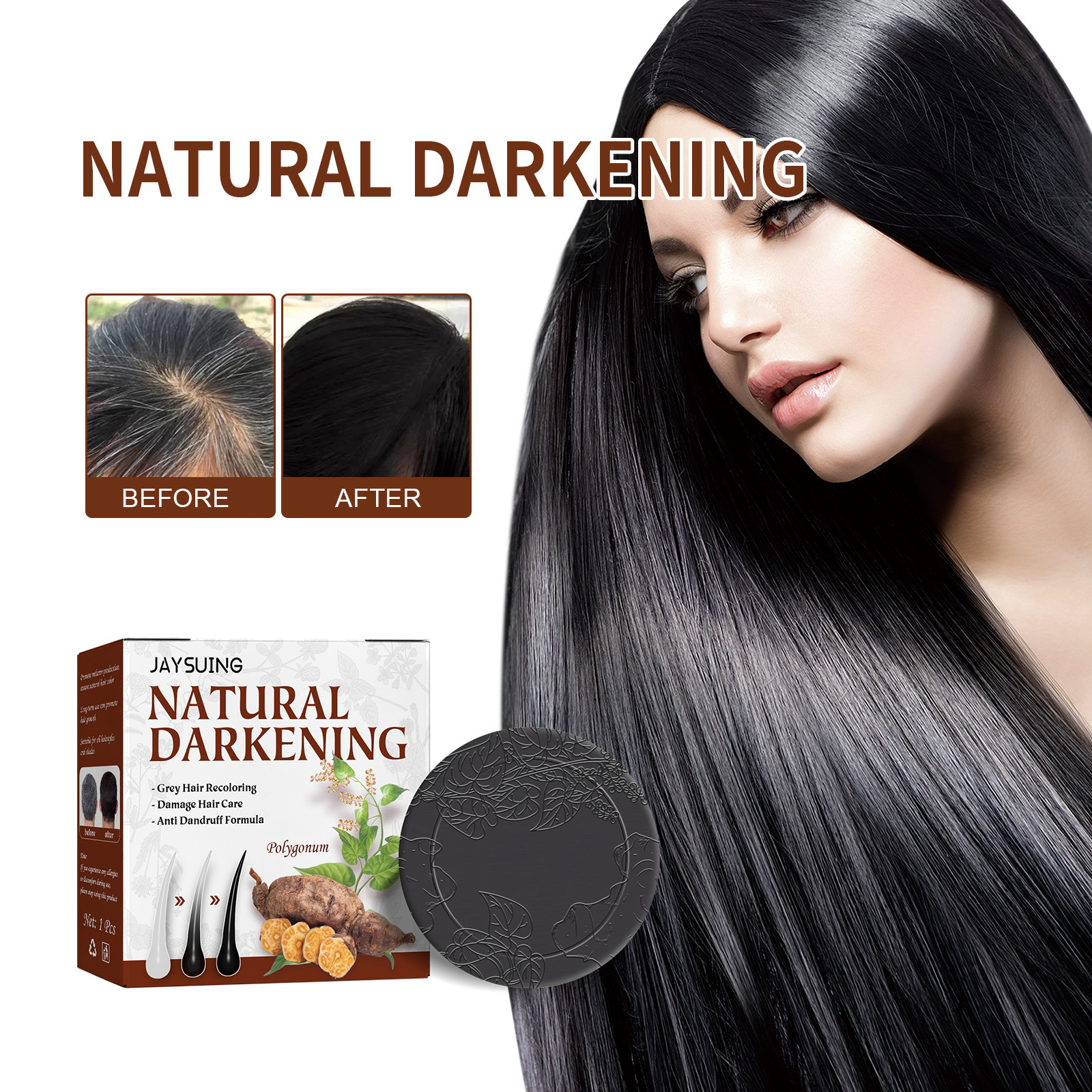 He shou wu darkening hair shampoo to eliminate gray hair/grey hair removal shampoo soap for men