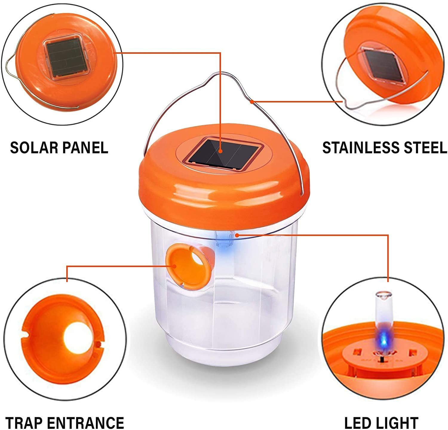 Effective Reusable Solar Powered Wasp insect Traps UV LED Light Catcher flying Killer