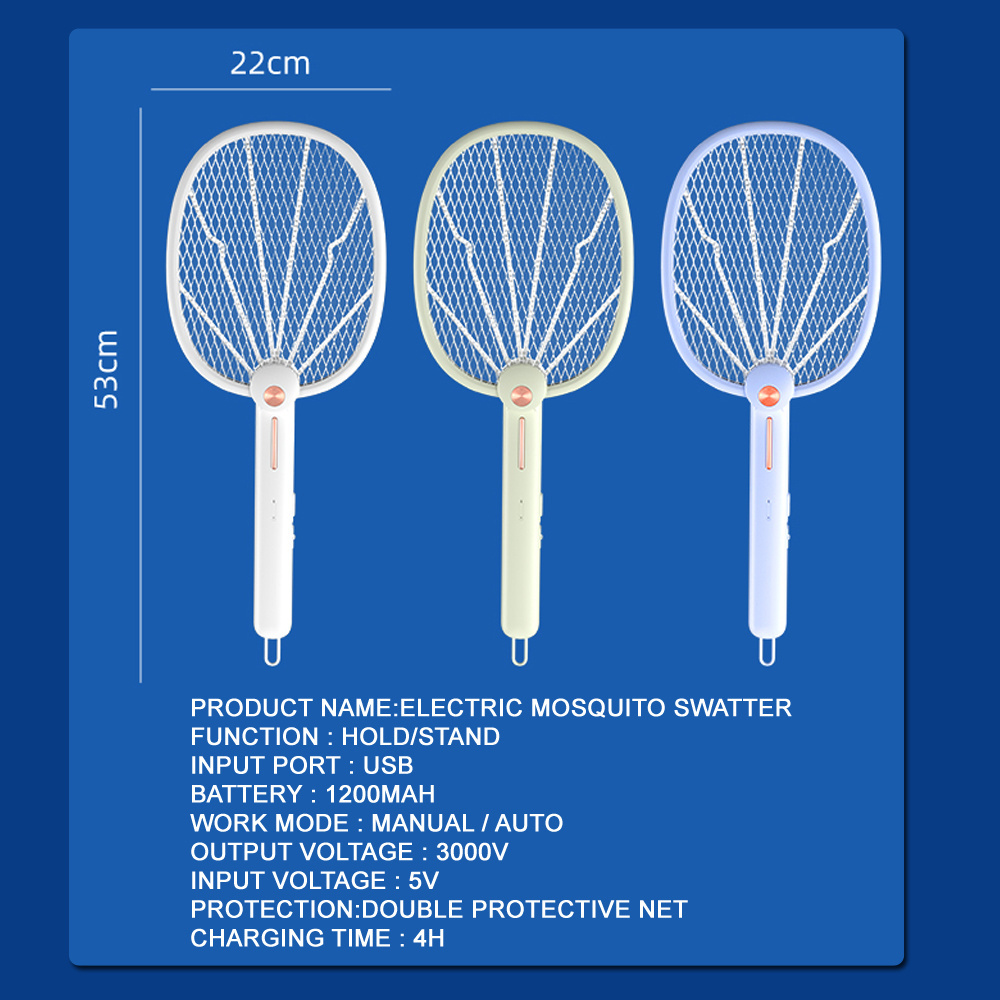 High quality rechargeable mosquito ABS racket double mesh electric fly swatter killer