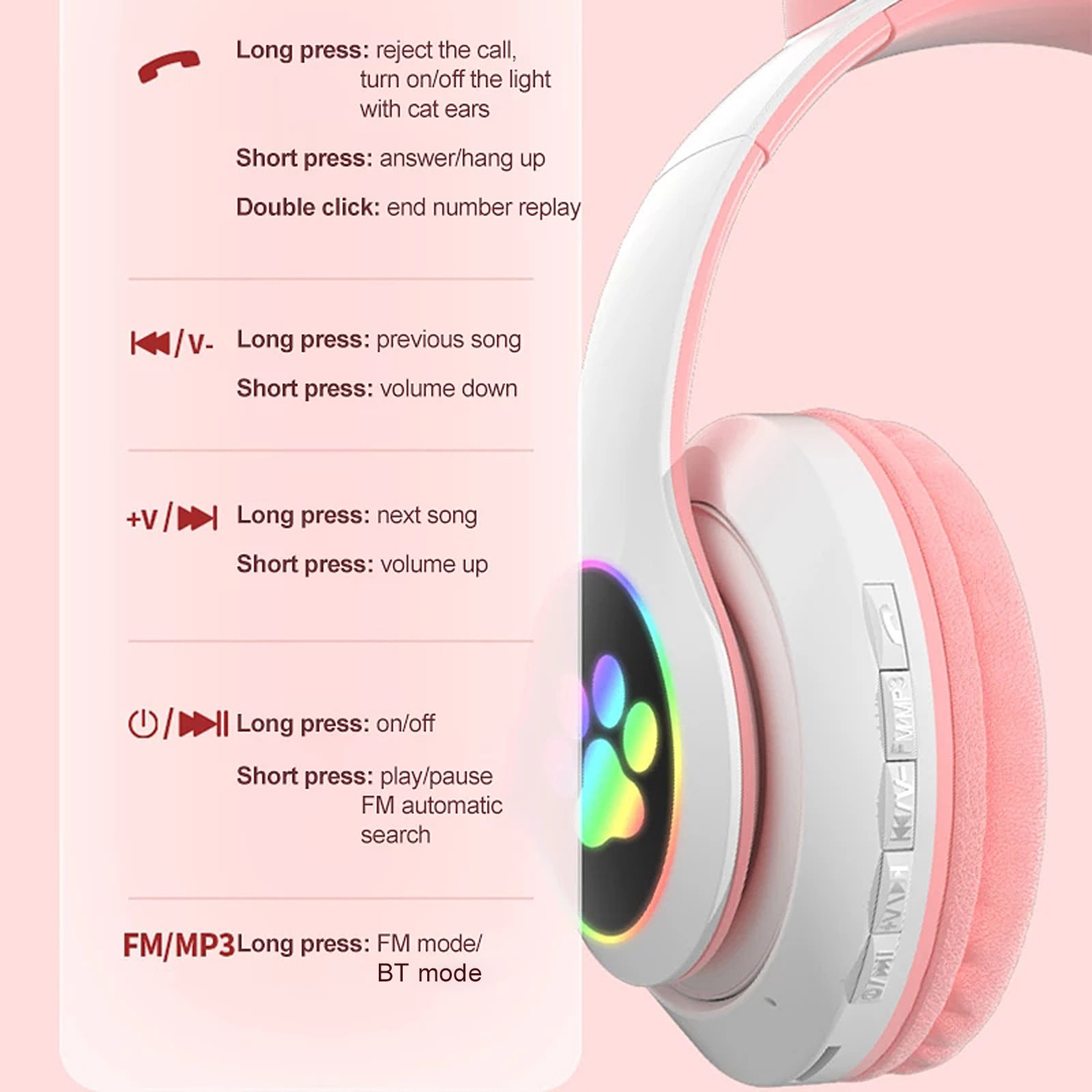 2021 Colorful LED earphones Cat Ears Claw Headphones pink gaming headsets Wireless STN-28 cuffia wireless Earbuds