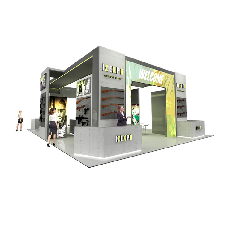 IZExpo Booth Exhibition Booth Free Design 10X20 20X20 Trade Show Display Stand With TV Hot Toy Gun Wooden Material Exhibit Booth