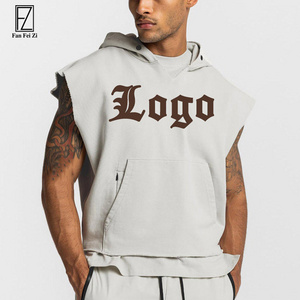 Custom Heavyweight Hoodie 100% Cotton 3D Embossed Pullover Sweaters Sweatshirt Crop Top Hoodies Sleeveless Hoodie For Men