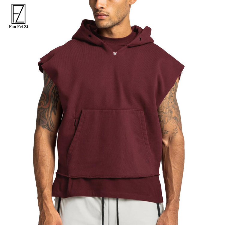 Custom Heavyweight Hoodie 100% Cotton 3D Embossed Pullover Sweaters Sweatshirt Crop Top Hoodies Sleeveless Hoodie For Men