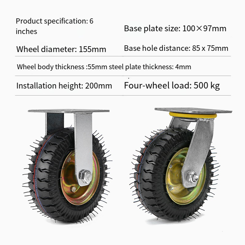 Universal 6 inch inflatable wheels Industrial Heavy Duty Casters Hand Cargo Trolley Rubber Mute Fixed Steering Inflatable Wheel