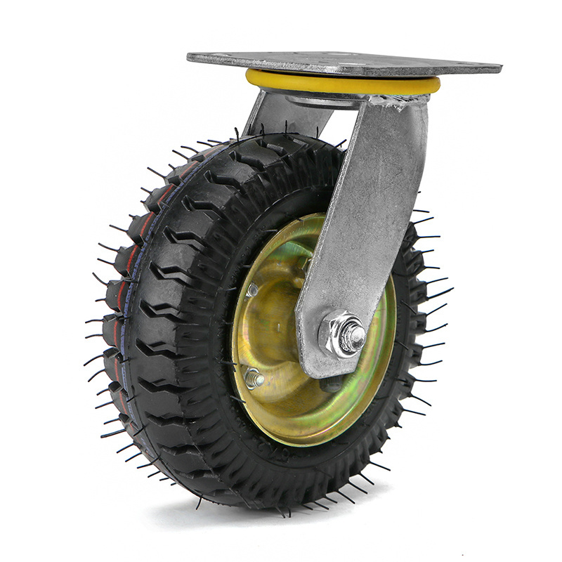 Universal 6 inch inflatable wheels Industrial Heavy Duty Casters Hand Cargo Trolley Rubber Mute Fixed Steering Inflatable Wheel