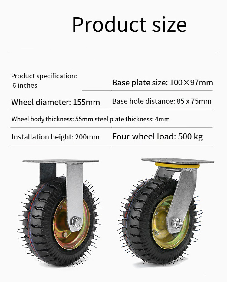 Universal 6 inch inflatable wheels Industrial Heavy Duty Casters Hand Cargo Trolley Rubber Mute Fixed Steering Inflatable Wheel