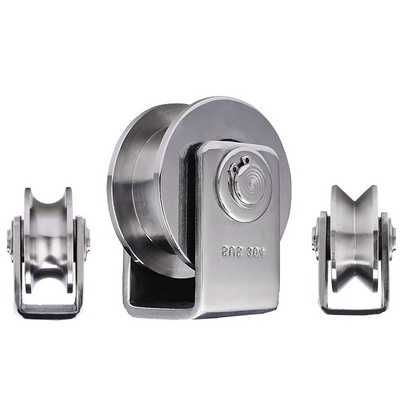 304 stainless steel bearing pulley Wire rope fixed pulley u v groove wheel track wheel sliding door floor pulley