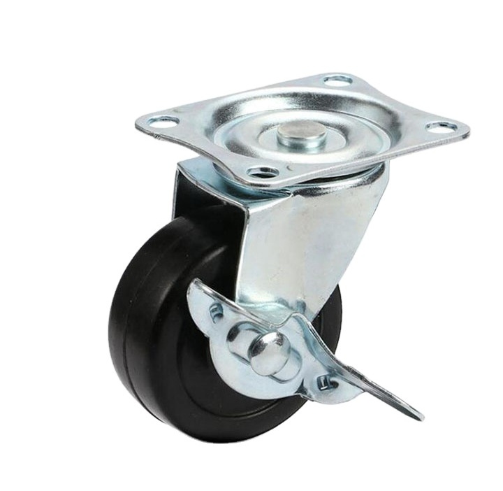 zinc plating furniture plate casters 40 50 65 75mm rubber caster wheel