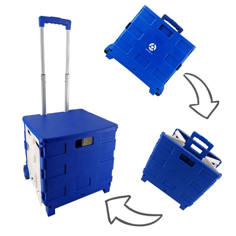 Best Selling Foldable Rolling Pull Cart with Telescopic Handle Heavy Duty Folding Plastic Box with Wheels