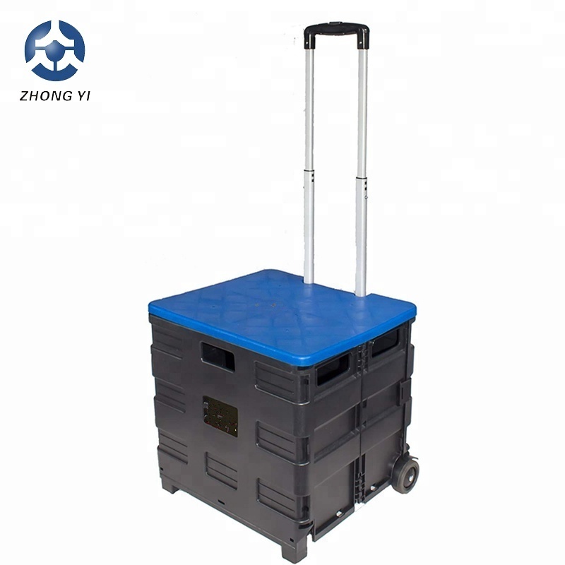 Trolley Cart Collapsible Rolling Crate on Wheels Best Selling Folding for Teachers Tote Basket 80 Lbs Capacity Plastic 75MM ZY