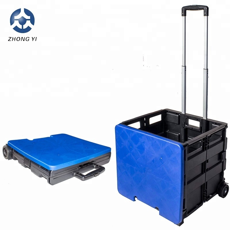 Trolley Cart Collapsible Rolling Crate on Wheels Best Selling Folding for Teachers Tote Basket 80 Lbs Capacity Plastic 75MM ZY