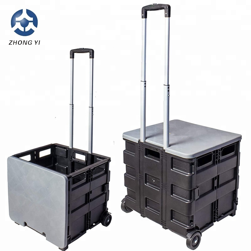 Trolley Cart Collapsible Rolling Crate on Wheels Best Selling Folding for Teachers Tote Basket 80 Lbs Capacity Plastic 75MM ZY