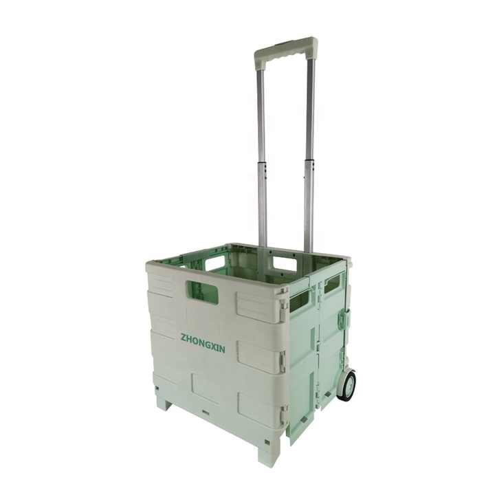 Foldable Cart with Two Wheels Collapsible Rolling Crate with Telescoping Handle Handcart for Grocery Book File Tool Art Supplies