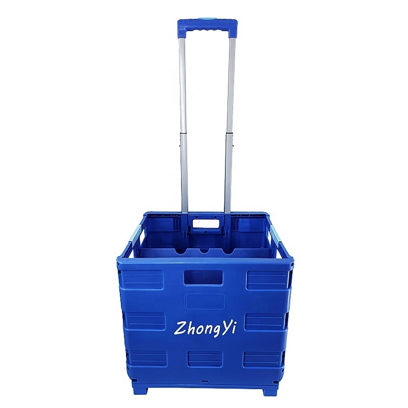 Best Selling Foldable Rolling Pull Cart with Telescopic Handle Heavy Duty Folding Plastic Box with Wheels