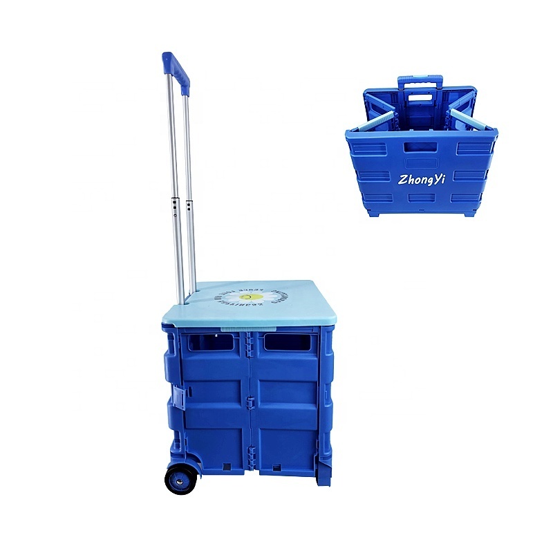 Best Selling Foldable Rolling Pull Cart with Telescopic Handle Heavy Duty Folding Plastic Box with Wheels