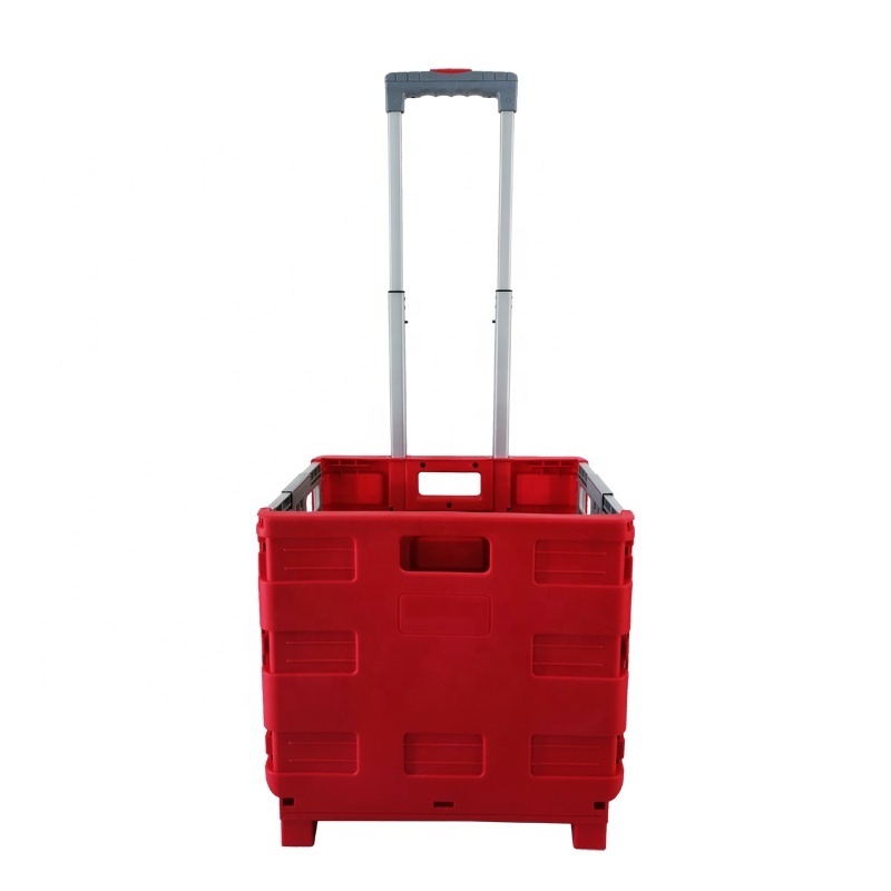 Popular Plastic Pack N Roll Folding Rolling Storage Crate fold up shopping cart with wheel and handle