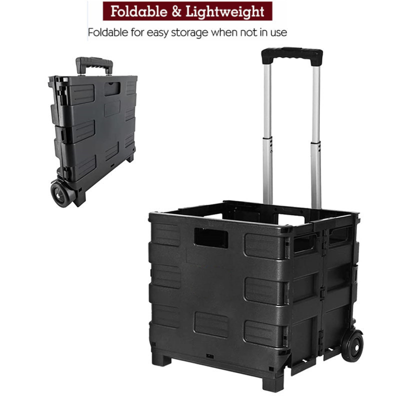 Best Selling Foldable Rolling Pull Cart with Telescopic Handle Heavy Duty Folding Plastic Box with Wheels