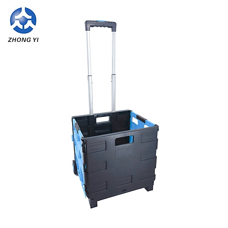 Folding Shopping Cart with Wheels Factory Wholesale Plastic Hand Trolley Canvas Plastic Luggage Bag Cart Carry Shopping Goods ZY