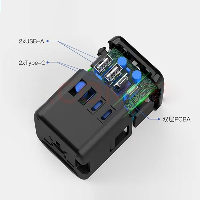 Uk to eu travel adapter Universal International 100w travel power socket adapter with usb and type-c logo
