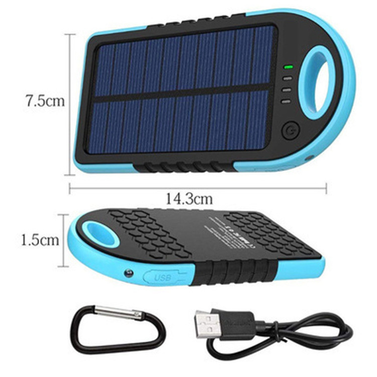 Portable Solar Keychain Power Bank Waterproof Solar Charger 5000mah with Solar Panel Battery for mobile phone