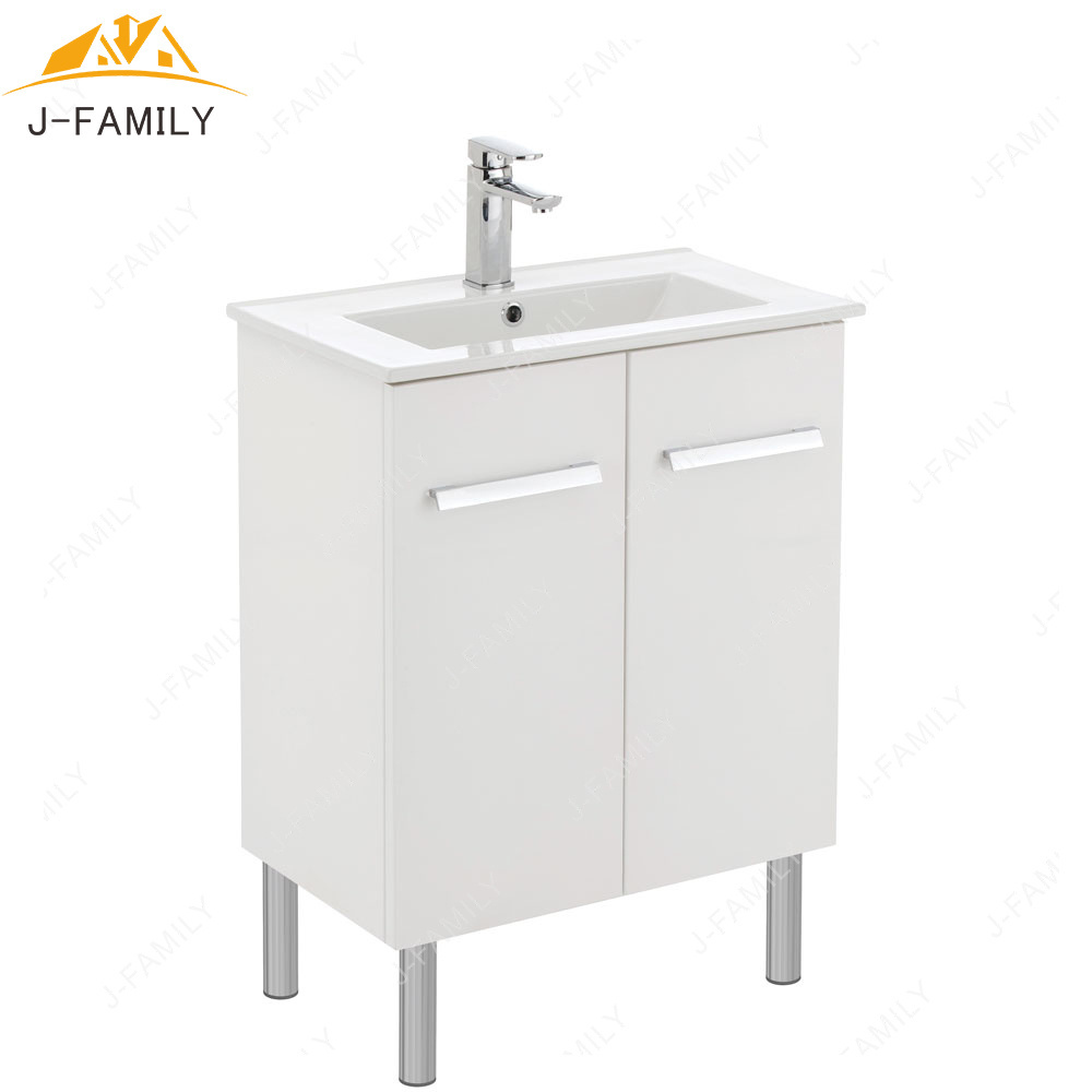 gloss white PVC material  bathroom cabinet  with handles and legs