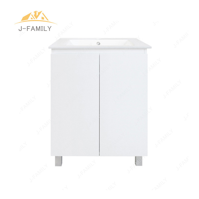 gloss white PVC material  bathroom cabinet  with handles and legs