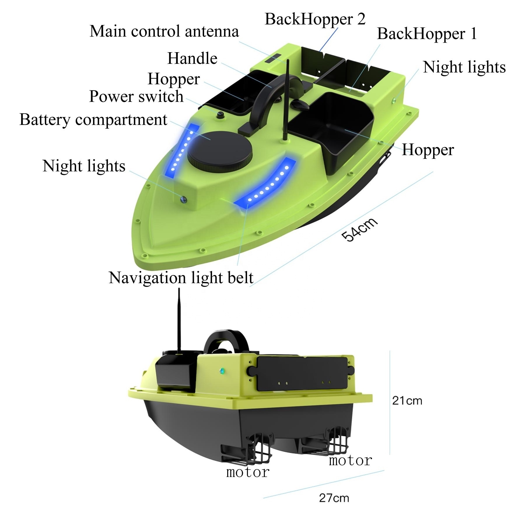 EU UK Stock D19 99 Gps Positions RC Bait Boat For Carp Fishing With 4 Bait Hoppers And Multi Color Lights