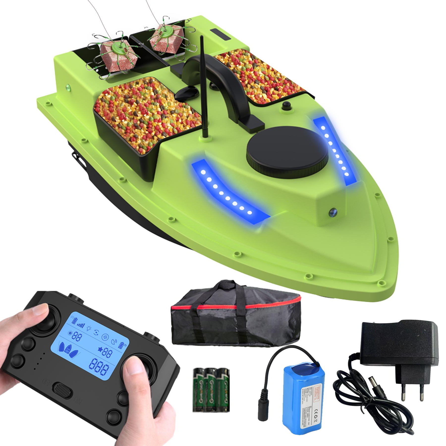 EU UK Stock D19 99 Gps Positions RC Bait Boat For Carp Fishing With 4 Bait Hoppers And Multi Color Lights