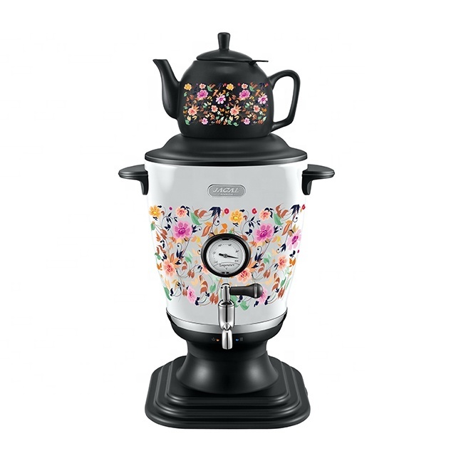 Russian 3.2L customised design colour decal electric tea samovar with thermometer ceramic teapot