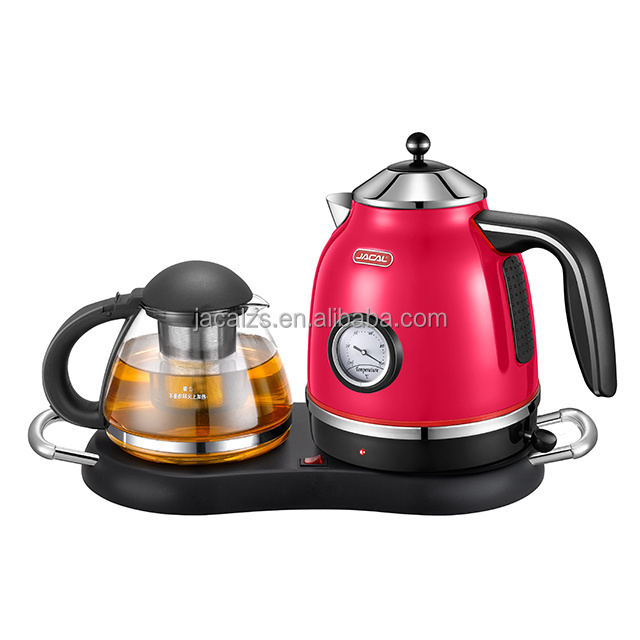 1.7L stainless steel electric tea kettle set with glass teapot keep warm function